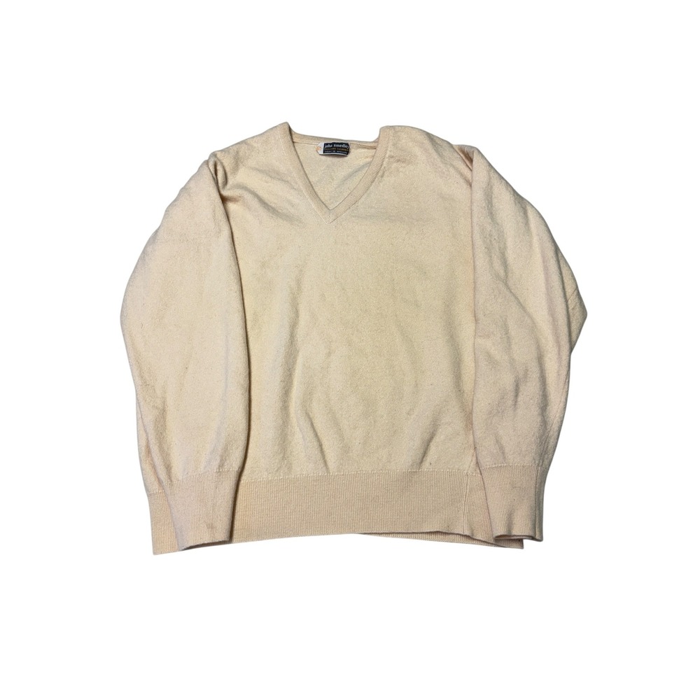 John Smedley‎ Pure Cashmere V-Neck Sweater Mens 46 Cream Beige M Made in England